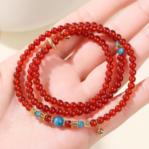 Red Agate Bracelet with Apatites & Brass & Zinc Alloy handmade multilayer & natural & for woman Length Approx 12-17 Inch Sold By PC