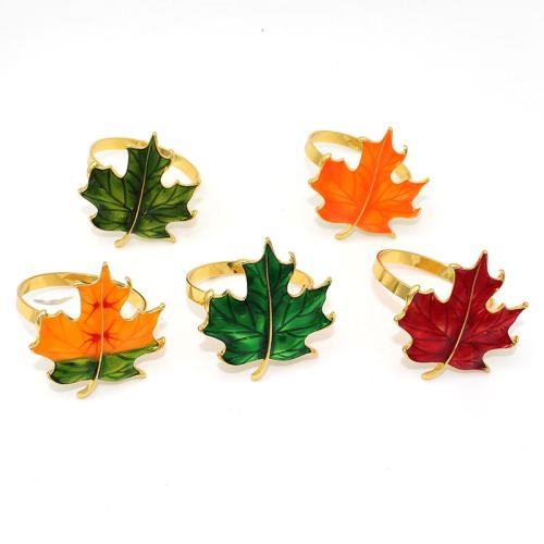 Zinc Alloy Napkin Ring Maple Leaf gold color plated enamel nickel lead & cadmium free Sold By PC