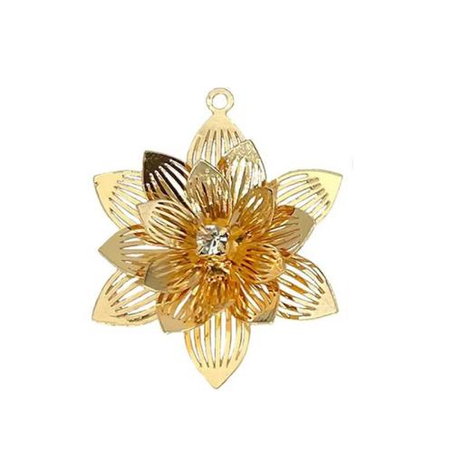 Rhinestone Brass Pendants Flower plated DIY & with rhinestone nickel lead & cadmium free Approx 1.5mm Sold By Bag