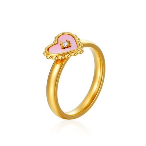 Rhinestone Stainless Steel Finger Ring 304 Stainless Steel with Shell Heart Vacuum Ion Plating fashion jewelry & for woman & with rhinestone Sold By Pair