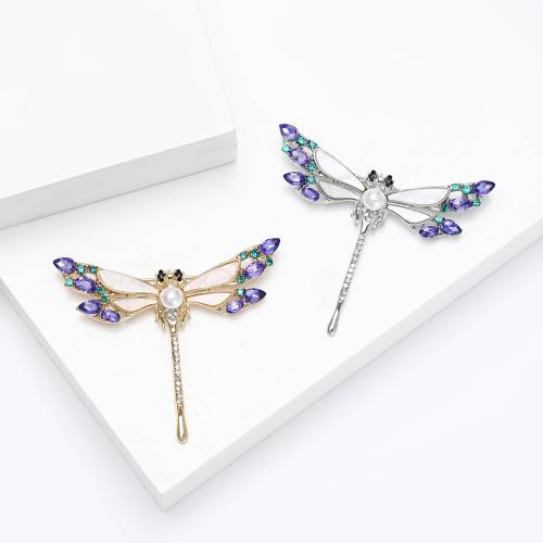 Rhinestone Brooch Zinc Alloy with Shell Dragonfly plated for woman & with rhinestone nickel lead & cadmium free Sold By PC