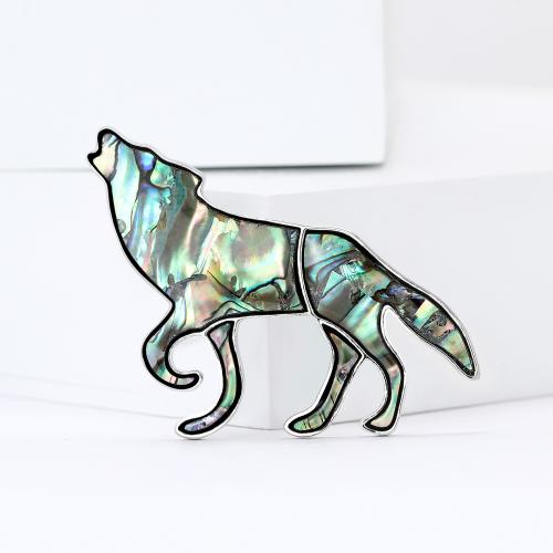 Shell Broche, Zinc Alloy, med Abalone Shell, Wolf, sølvfarvet forgyldt, for kvinde, nikkel, bly & cadmium fri, Solgt af PC