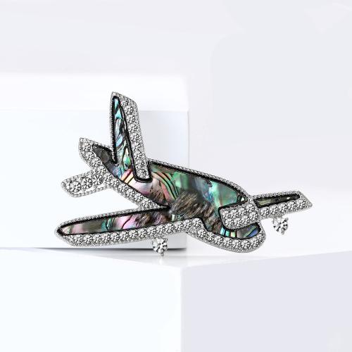 Shell Brooch Zinc Alloy with Abalone Shell Paper Airplane silver color plated for woman & with rhinestone green nickel lead & cadmium free Sold By PC