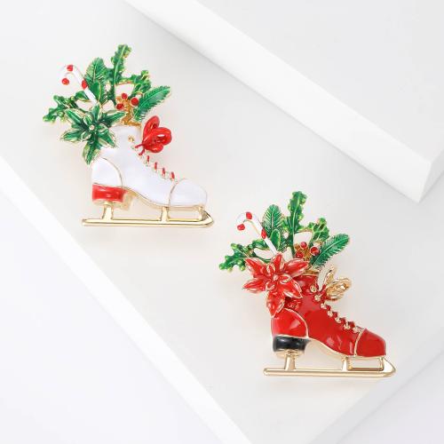 Christmas Brooches Zinc Alloy Shoes plated Christmas Design & for woman & enamel nickel lead & cadmium free Sold By PC