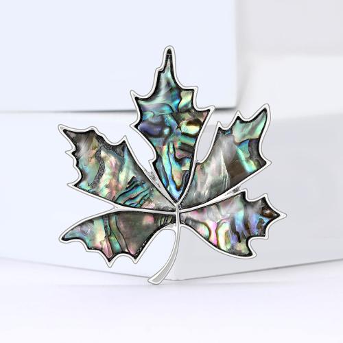 Shell Brooch Zinc Alloy with Shell Maple Leaf silver color plated for woman nickel lead & cadmium free Sold By PC