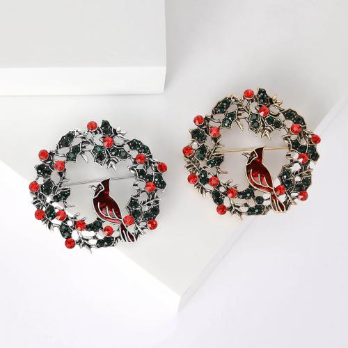 Christmas Brooches Zinc Alloy Christmas Wreath plated for woman & enamel & with rhinestone nickel lead & cadmium free Sold By PC