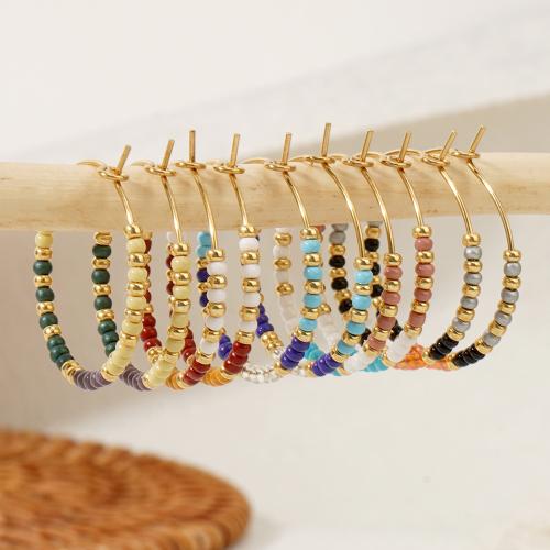 Earring Jewelry Brass with Seedbead Round gold color plated for woman Sold By Pair