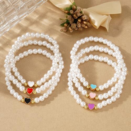 Plastic Bracelet Plastic Pearl with Elastic Thread Heart & for woman & enamel Sold By PC