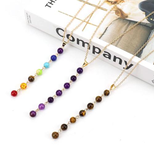 Natural Gemstone Necklace Zinc Alloy with Natural Stone gold color plated fashion jewelry nickel lead & cadmium free Sold By PC