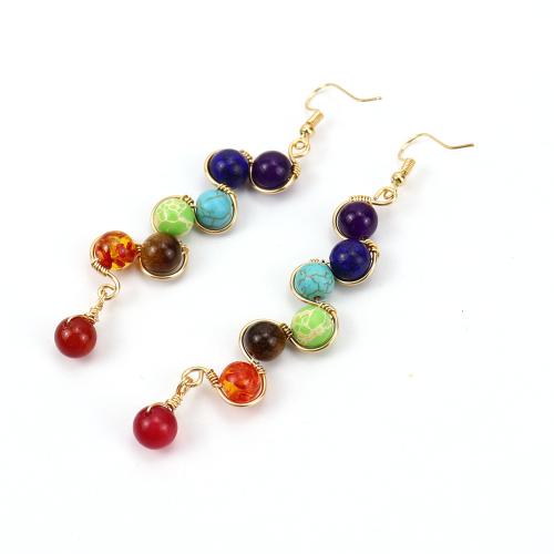 Gemstone Earrings, cobre, with Pedra natural, banhado, joias de moda, Mais cores pare escolha, níquel, chumbo e cádmio livre, 20x110mm, vendido por par