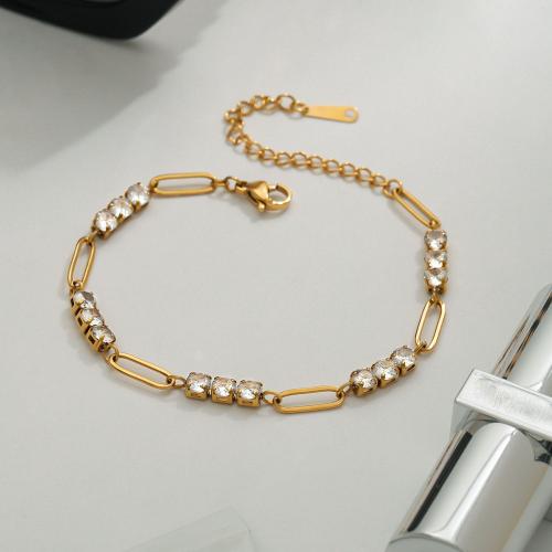 Stainless Steel Jewelry Bracelet 304 Stainless Steel with Cubic Zirconia gold color plated fashion jewelry & for woman Sold By PC