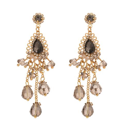 Rhinestone Earring Brass with Glass Beads Teardrop plated fashion jewelry & for woman & with rhinestone golden Sold By Pair