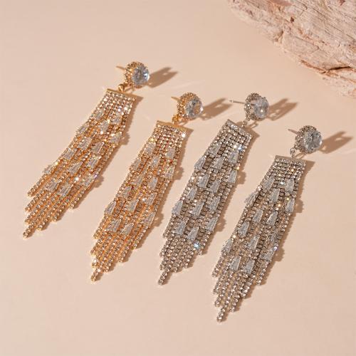 Fashion Fringe Earrings Brass with Cubic Zirconia plated fashion jewelry & for woman & with rhinestone Sold By Pair