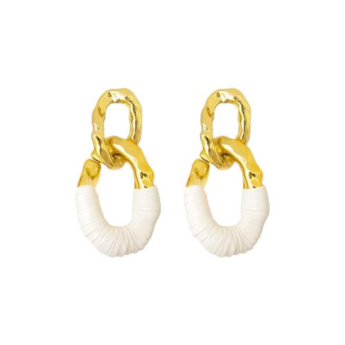 Boucle d'oreille bijoux acrylique, alliage de zinc, avec cuir PU & Acrylique, Placage, bijoux de mode & pour femme & creux, blanc, 84x40mm, Vendu par paire