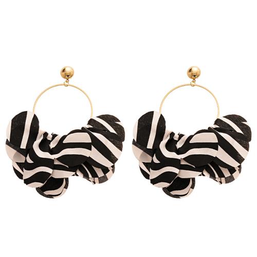 Zinc Alloy Drop Earrings with Cloth handmade fashion jewelry & for woman & hollow golden Sold By Pair