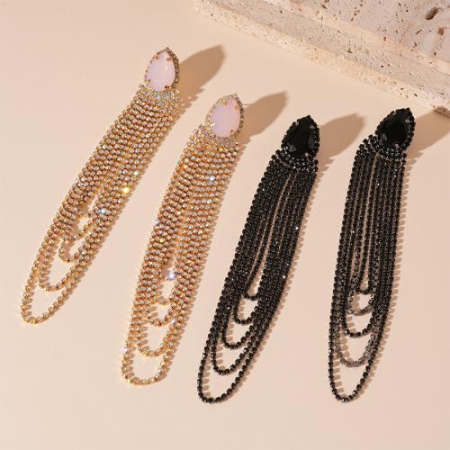 Fashion Fringe Earrings Brass for woman & with rhinestone & hollow Sold By Pair