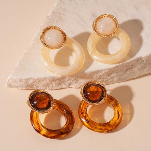 Resin Earring Zinc Alloy with Resin Round plated fashion jewelry & for woman & hollow Sold By Pair