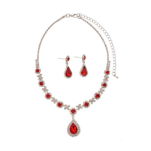 Strass-Schmuck-Sets, Zinklegierung, plattiert, 2 Stück & für Frau & mit Strass, keine, Necklace: Circumference 32.1cm, tail chain :11.8cm; Earrings :3.2x1.1cm., verkauft von setzen