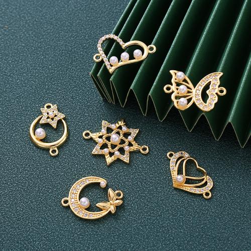 Cubic Zirconia Micro Pave Brass Connector with Plastic Pearl Vacuum Ion Plating DIY & micro pave cubic zirconia & 1/1 loop nickel lead & cadmium free Sold By PC