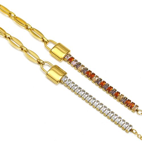 Bijoux bracelet en acier inoxydable, Acier inoxydable 304, pour femme & avec strass, plus de couleurs à choisir, Vendu par PC