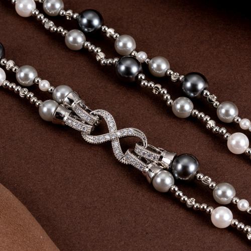 Stainless Steel Jewelry Necklace 304 Stainless Steel with Glass Pearl Vacuum Ion Plating for woman Sold By PC