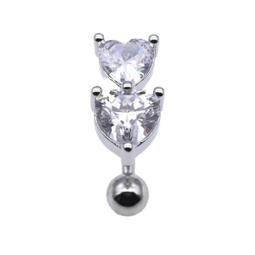 ottone anello per pancia, with 304 acciaio inox, Cuore, placcato, Micro spianare cubic zirconia & per la donna, nessuno, 7x20mm, Venduto da PC