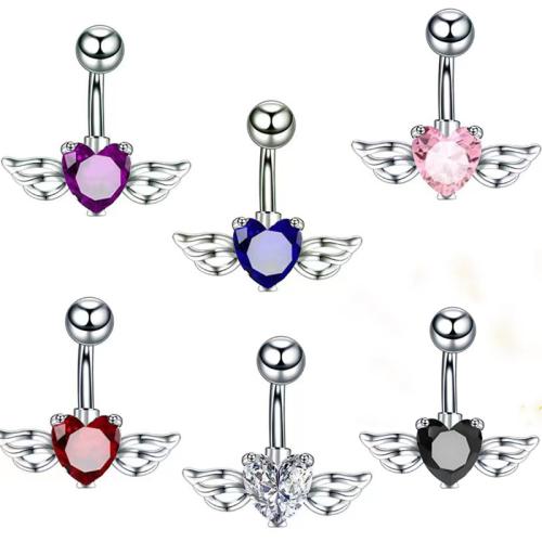 Zinc Alloy Belly Ring Winged Heart plated Unisex & micro pave cubic zirconia 20mm Sold By PC