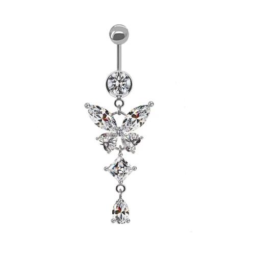 304 Stainless Steel Belly Ring with Zinc Alloy Butterfly plated Unisex & micro pave cubic zirconia 50mm Sold By PC