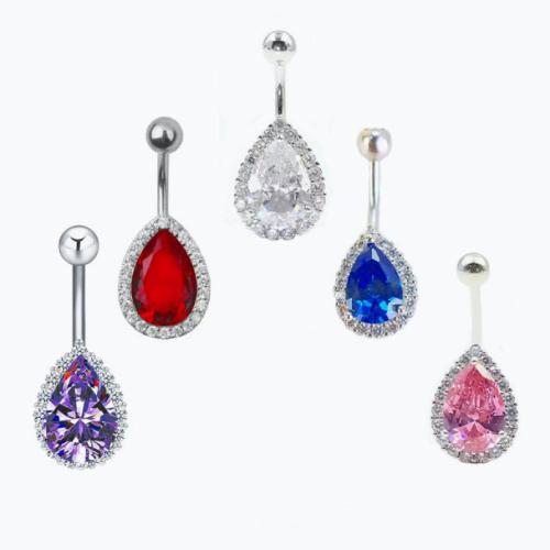 ottone anello per pancia, with 304 acciaio inox, Lacrima, placcato, unisex & Micro spianare cubic zirconia & con strass, nessuno, 30mm, Venduto da PC