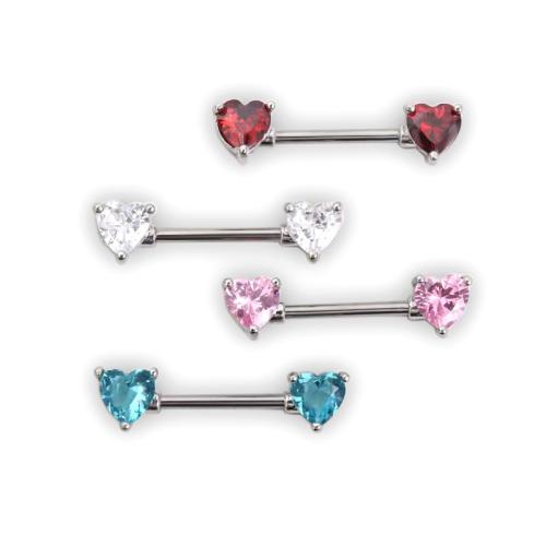 304 Stainless Steel nipple ring Heart Unisex & micro pave cubic zirconia Sold By PC