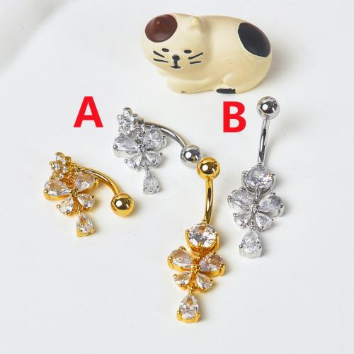 cobre piercing para umbigo, with Aço inoxidável 304, Borboleta, banhado, Vario tipos a sua escolha & micro pavimento em zircônia cúbica & para mulher, belly ring length 30-50mm, vendido por PC