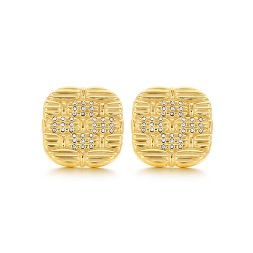 Nehrđajućeg čelika Stud Naušnice, 304 nehrđajućeg čelika, Trg, modni nakit & za žene & s Rhinestone, više boja za izbor, 21x21mm, Prodano By par