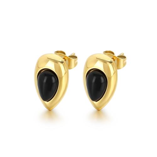 Stainless Steel Stud Earrings 304 Stainless Steel with Cats Eye Teardrop Vacuum Ion Plating fashion jewelry & for woman Sold By Pair