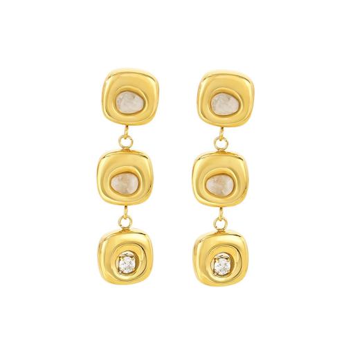 Stainless Steel Drop Earring 304 Stainless Steel with Cats Eye Vacuum Ion Plating fashion jewelry & for woman & with rhinestone Sold By Pair