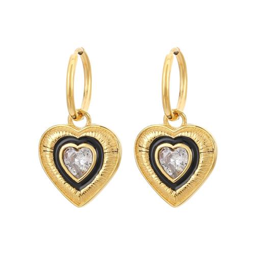 Stainless Steel Drop Earring 304 Stainless Steel with Rhinestone Heart Vacuum Ion Plating fashion jewelry & for woman & enamel Sold By Pair