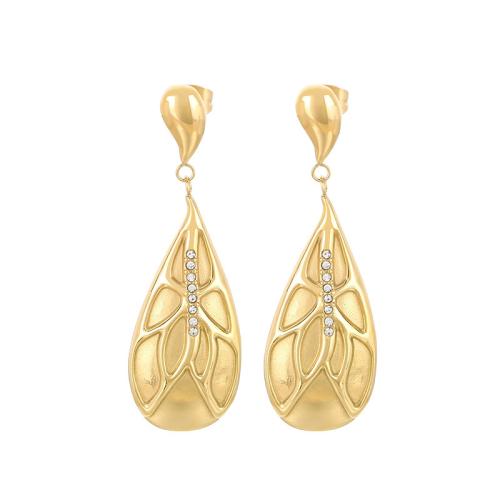 Stainless Steel Drop Earring 304 Stainless Steel Teardrop Vacuum Ion Plating fashion jewelry & for woman & with rhinestone Sold By Pair