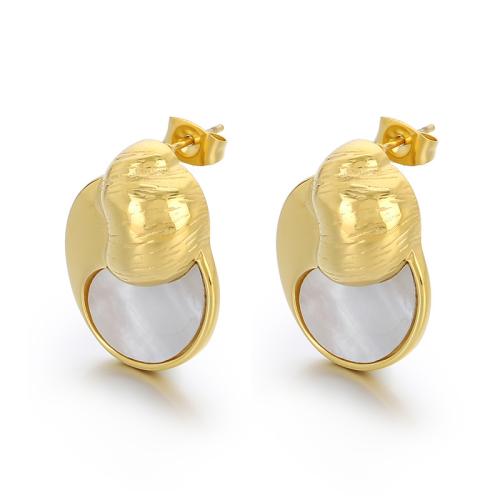 Stainless Steel Stud Earrings 304 Stainless Steel with Shell Vacuum Ion Plating fashion jewelry & for woman Sold By Pair