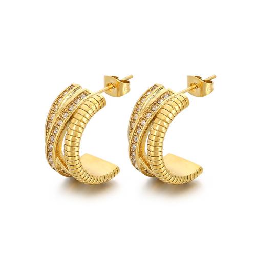 Stainless Steel Stud Earrings 304 Stainless Steel Vacuum Ion Plating fashion jewelry & for woman & with rhinestone Sold By Pair