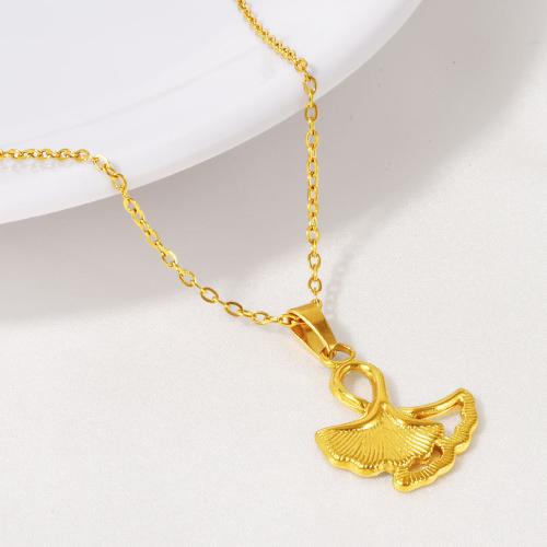 Stainless Steel Jewelry Necklace 304 Stainless Steel with 5CM extender chain Ginkgo Leaf plated for woman Length 40 cm Sold By PC