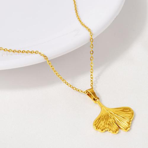 Stainless Steel Jewelry Necklace 304 Stainless Steel with 5CM extender chain Ginkgo Leaf plated for woman Length 40 cm Sold By PC