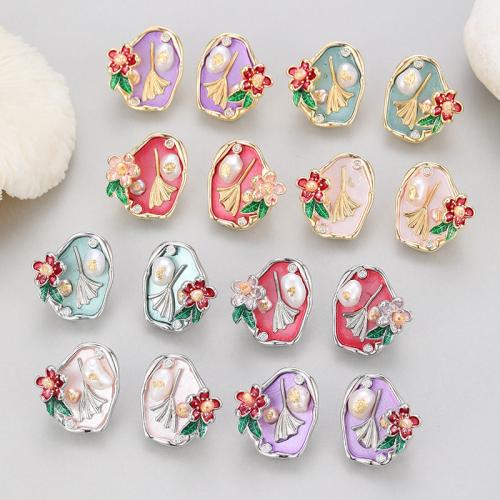 Pendientes de Perlas de Freshwater, metal, con Perlas cultivadas de agua dulce, chapado, para mujer & esmalte, más colores para la opción, libre de níquel, plomo & cadmio, Vendido por Par