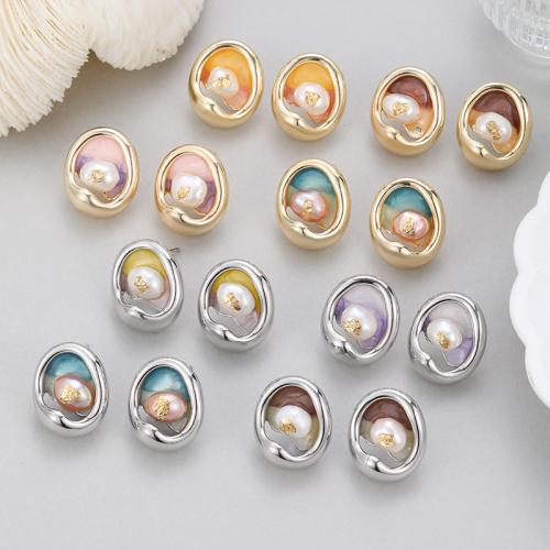 Freshwater Pearl Örhängen, Mässing, med Freshwater Pearl, plated, för kvinna & emalj, fler färger för val, nickel, bly och kadmium gratis, Säljs av PC