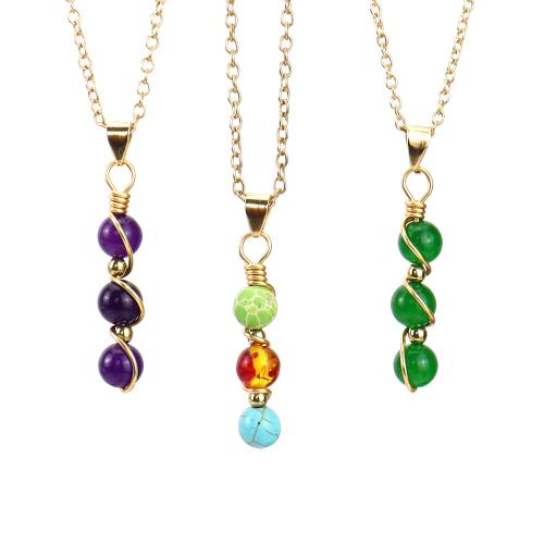 Natural Gemstone Necklace Brass with Natural Stone plated fashion jewelry nickel lead & cadmium free Sold By PC