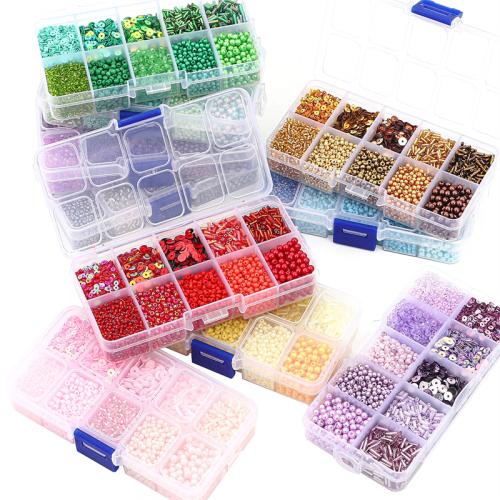 Blandet Glass Seed Beads, Seedbead, med pailletter, Fisk, du kan DIY, flere farver til valg, Solgt af Box