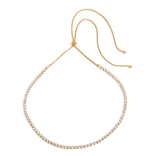 Roestvrij staal halskettingen, 304 roestvrij staal, met Cubic Zirconia, plated, mode sieraden & voor vrouw, gouden, Lengte 29.92 inch, Verkocht door PC