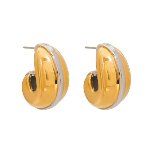 Stainless Steel Stud Earrings 304 Stainless Steel plated fashion jewelry & for woman & two tone Sold By Pair