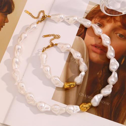 Fashion Stainless Steel Jewelry Sets 304 Stainless Steel with Plastic Pearl 18K gold plated fashion jewelry & for woman Sold By PC