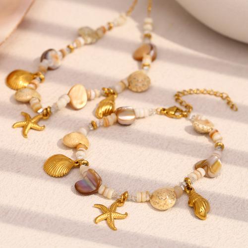 Fashion Stainless Steel Jewelry Sets 304 Stainless Steel with Shell 18K gold plated fashion jewelry & for woman Sold By PC