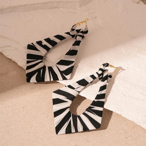 Zinc Alloy Drop Earrings with Cloth fashion jewelry & for woman & hollow black Sold By Pair