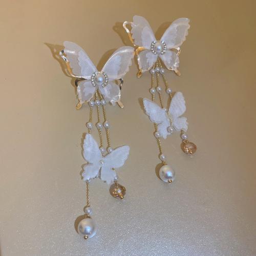 Crystal Earrings Zinc Alloy with Crystal & Plastic Pearl fashion jewelry & for woman & with rhinestone white Sold By Pair